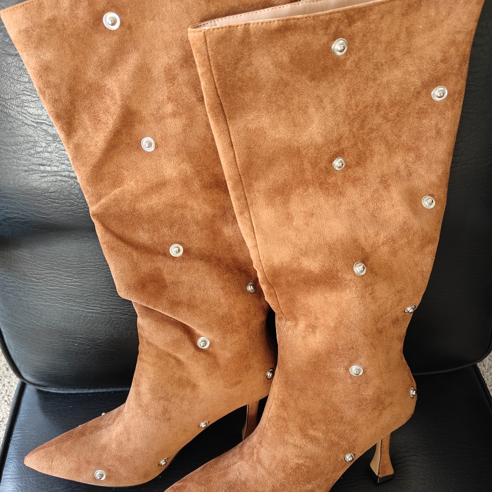 Brown Suede Studded Women's Boots
